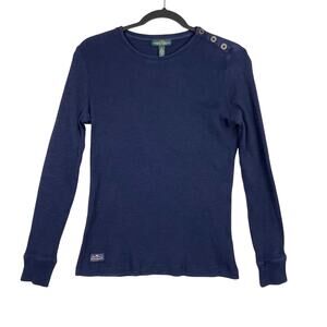 Lauren Ralph Lauren Sweater Women's M Blue Cotton Knit Long Sleeve Crew Neck